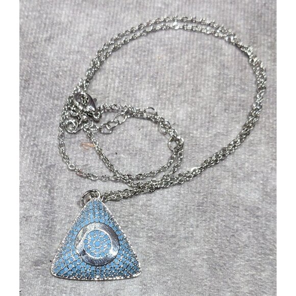 Blue And Silver Tone Pave Stone Triangle Pendant Necklace - Picture 8 of 8